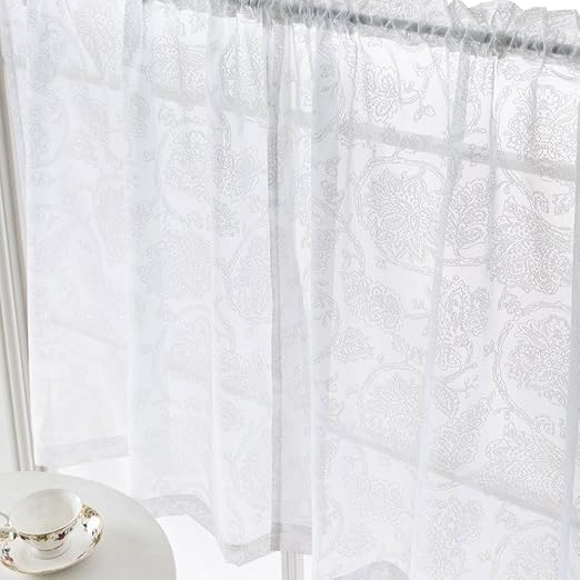 Amazon Com Floral Kitchen Tiers White Cafe Curtains 24 Long