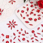 YHMQDU Sew on Rhinestones 205 PCS Glass Mixed Shapes Sew on Crystal Gems Flatback with Silver Claw for Jewelry Crafts Clothes Shoes Costume (Red Rhinestones)