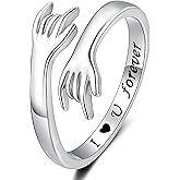 ZOEXUE Hug Rings for Women Sterling Silver - White Gold/18K Gold/Thick and Thin Ring Hugging Rings for Men Rock Hip Pop Hand Band Rings I Love You Forever Hugging Hand Ring Jewelry