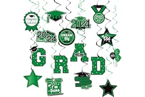 YQUQWN, 41 Pcs Green Graduation Hanging Decorations Swirls 2024 -No DIY, Green and White Graduation Decorations, Graduation Hanging Swirls, Green and Black Graduation Decorations Class of 2024