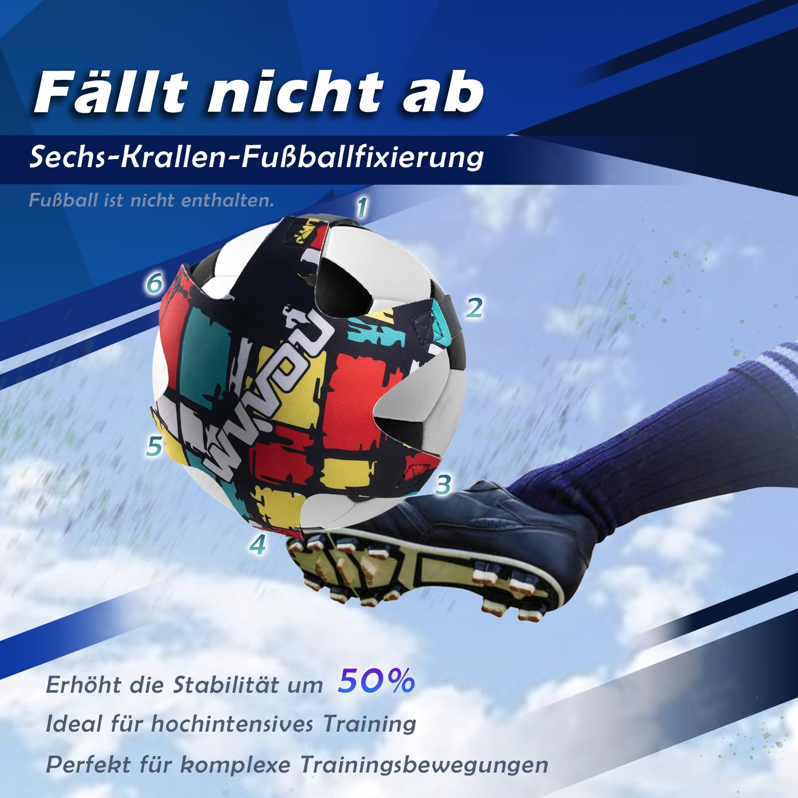 WVVOU Fußball Volleyball Rugby Kick Trainer, Fussball Geschenke Jungen, Handle Solo Fussball Trainingszubehör mit Verstellbarer Handgelenkband, Kinder Fußball Training Zubehör 4