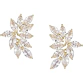 SWEETV Bridal Wedding Earrings for Brides Bridesmaid, Marquise Cubic Zirconia Rhinestone Cluster Earrings for Women, Prom