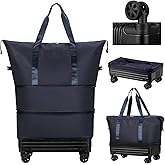 Duffle Bag with Wheels,Foldable Duffle Bag for Travel,Large Suitcases with Wheels,Foldable Travel Bags,Expandable Luggage,Carry on Luggage for Women Men (Dark blue)