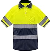 ZUJA Safety Shirts for Men Construction Work Wear with Pockets High Visibility, Hi-vis Yellow/Navy