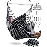 XXL Hammock Chair Hanging Rope Swing with 2 Cushions - Max 500lbs-Perfect for Patio, Porch, Bedroom, Backyard, Indoor or Outdoor - Includes Hanging Hardware Kits