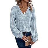 RoseSeek Women's Ribbed Knit Long Sleeve T Shirts V Neck Casual Tee Tops Fall Outfits