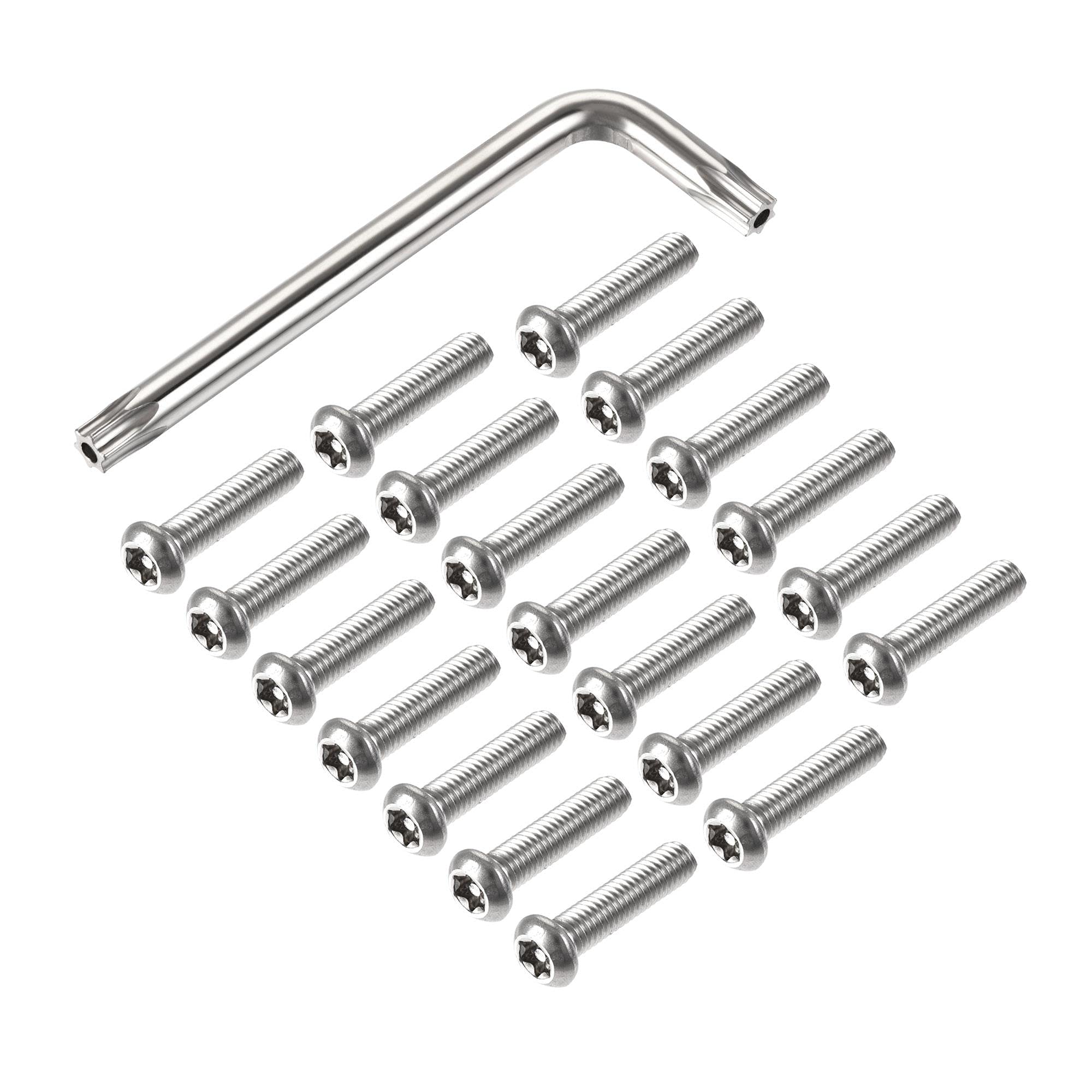 sourcing map M6x25mm Torx Security Machine Screw, 20pcs Pan Head Screws Inside Column, with T30 L-Type Wrench, 304 Stainless Steel Fasteners Bolts