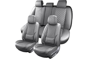 HOOZOOM Leather Car Seat Covers Full Set Waterproof Automotive Seat Covers Breathable Seat Protectors Universal Fit for Most Cars SUV Trucks Van Vehicle (Gray, Full Set)