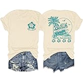 KEEVICI Hawaiian Beach T Shirts for Women Hibiscus Flower Palm Tree Shirt Tropical Graphic Tees Summer Beachy Vacation Tops