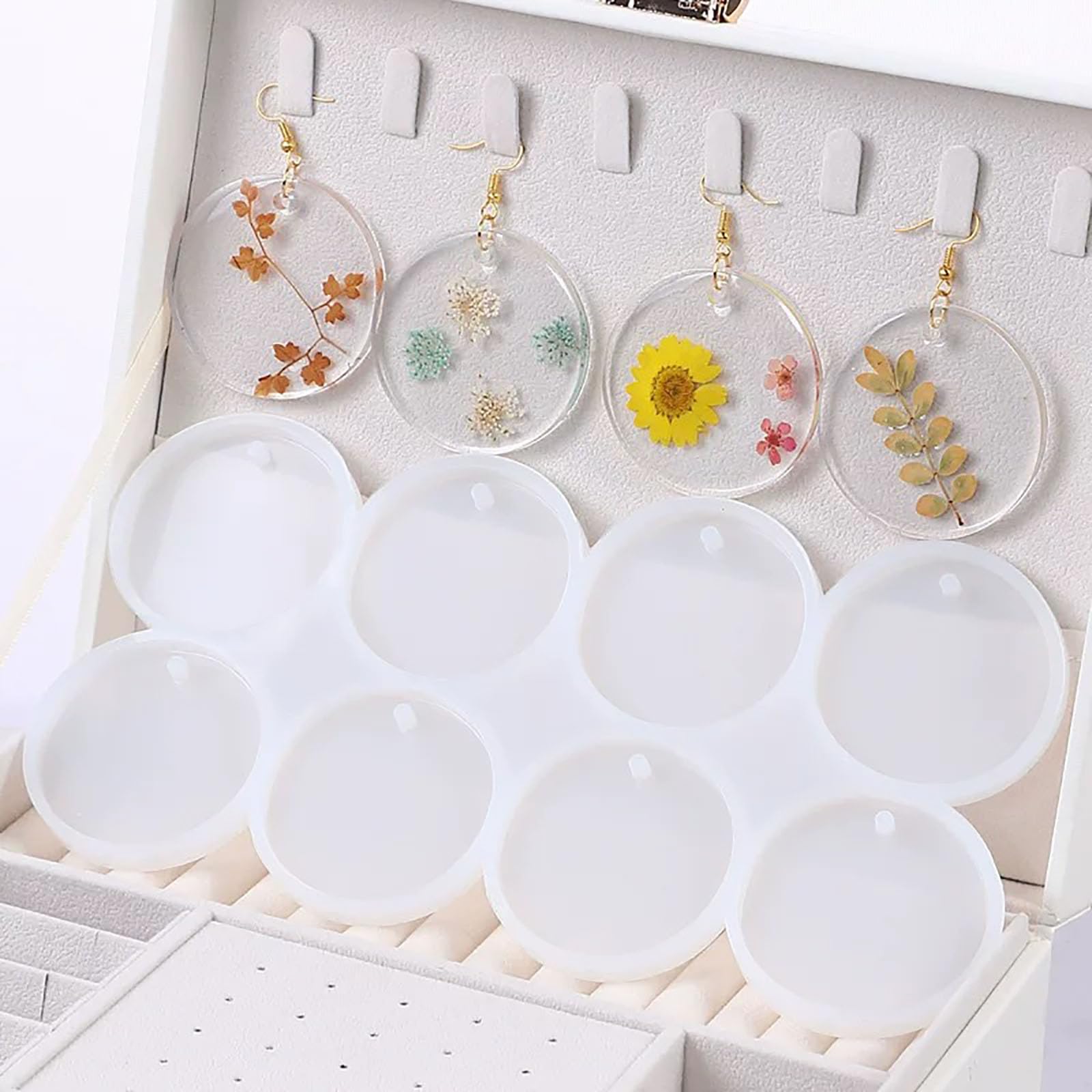 AFINSEA 25 Cavity Resin Circle Molds,Round Keychain Silicone Mold,Drilled Round Earrings Pendant Mold,Resin Keychain for Pet Tag Molds,DIY Wind Chimes