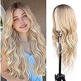 BrittyHair Omber Blonde Long Wavy Wig for White Women 26 Inch Middle Part Curly Wig Natural Looking Heat-resistant synthetic fiber wigs for Daily Wear Cosplay and Halloween