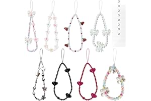 PiinRoon Beaded Phone Charm, 8 Pieces Beaded Phone Wrist Strap with Lanyard Tab, 8 Styles Cute Phone Charm Strap Cellphone Ca