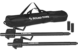 Sound Town 2-Pack Crank-Up Adjustable Height Speaker Subwoofer Poles (34"-57") with 35mm & M20 Mount Adapters, Carry Bag, 100 LB Load Capacity, Black (STSDA-56CU-PAIR)