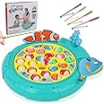 QuadPro Magnetic Fishing Games Set - Fun and Educational Fishing Toys for Toddlers and Kids, Includes 21 Fish, 4 Poles, Rotating Board, and On-Off Music, Perfect Fish Toy for Go Fish Fun