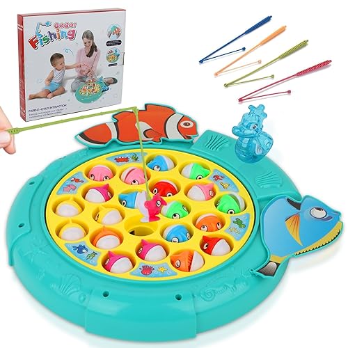 QuadPro Magnetic Fishing Games Set Fun and Educational Fishing Toys for  Toddlers and Kids, Includes 21 Fish, Poles, Rotating Board, and On-Off