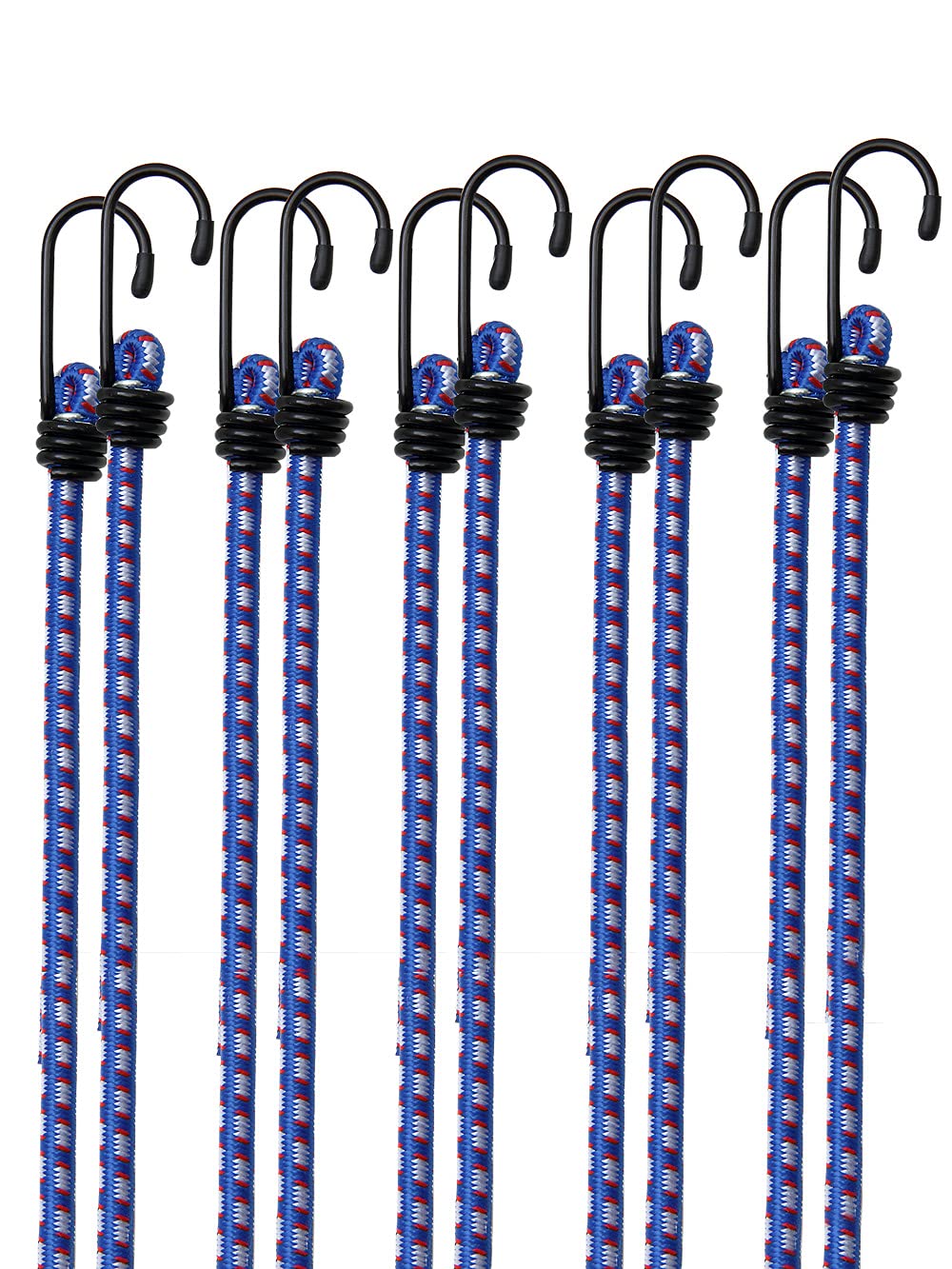 DEUBA® 10x Bungee Cords With Hooks | 30.5cm | Lashing Straps for Securing Luggage, Camping Tents, Tarps, Garden Furniture, Wheelie Bin Lid | Weatherproof & Scratch Resistant