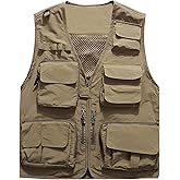 Flygo Men's Casual Lightweight Outdoor Fishing Work Safari Travel Photo Cargo Vest Jacket Multi Pockets