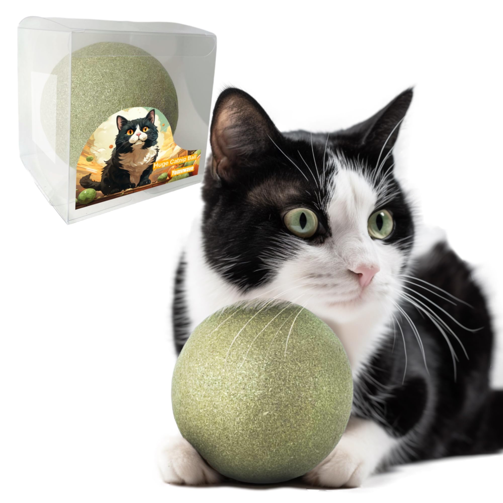 Photo 1 of Yomvwavo 3.94 Inches Huge Catnip Ball for Cats -Big Cat Toys for Indoor Cats -Giant Cat Nip Balls Large- Large Lick Safe Healthy Kitten Chew Toys - Jumbo Kitty Teeth Cleaning Dental Toys