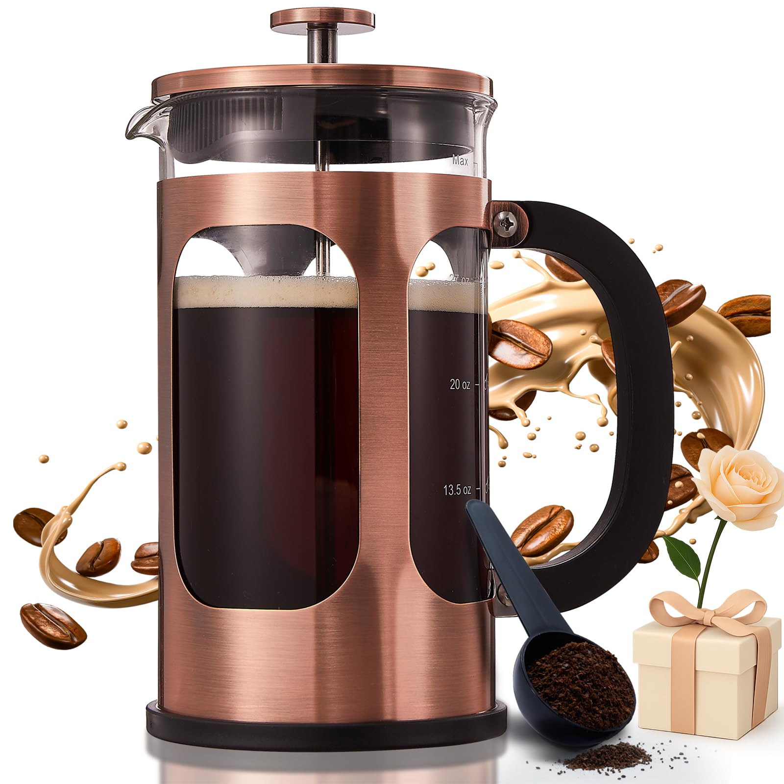 Photo 1 of BAYKA 34oz 1 Liter French Press Coffee Maker,Mothers Day Gifts for Mom,Coffee Lover Gift,Heat Resistant Thickened Borosilicate Glass Stainless Steel Brewer,Cold Brew Cafetera Teapot for Kitchen,Copper