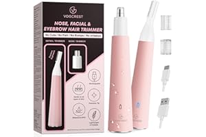 VG VOGCREST Nose Hair Trimmer for Women: Rechargeable Painless Eyebrow Trimmer - Low Noise Portable Facial Hair Removal for Ladies Aged 18-55 - Home Party Travel, Christmas Gifts (Bright Pink)