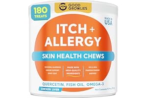 GOODGROWLIES Dog Allergy Relief Chews — Anti-Itch Skin & Coat Supplement: No Fillers, Just Flavor - Itchy Skin Relief Treatment w/Omega 3 Fish Oil - Itching&Paw Licking - Dry Skin&Hot Spots - Made in USA - 180Ct