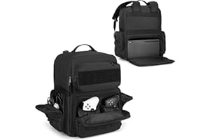 PGmoon Travel Tactical Backpack Compatible with Xbox Series X Console Carrying Case Bag with Individual Room for Console, Plenty of Pockets for Controllers, Headphone and More(Patent Design)