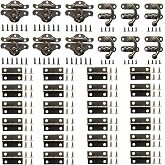 36 Sets Retro Jewelry Box Hinges and Latches Hooks, Small Latches Hinges for Wooden Boxes Hardware, Antique Cabinet Furniture Hinges Hasp Clasp - Bronze Tone (36pcs)