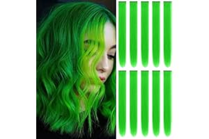 TOFAFA 22 inch Colored Hair Extensions Straight Hairpiece, Multi-colors St. Patrick's Day Party Highlights Clip in Synthetic Hair Extensions for Women Kids Girls Cosplay Gift(10 PCS Green)