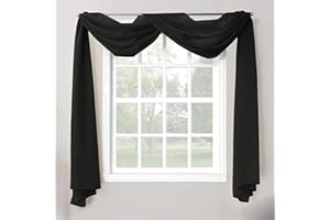 Decotex 1 Piece Sheer Voile Home Decor Fully Hemmed Scarf Valance Swag Topper (54" X 216", Black)