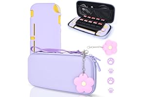 DLseego Switch Case Set Carrying Case with 10 Slots Cute Protective Dockable Hard Shell with 4PCS Glitter Cat Paw Thumb Grips