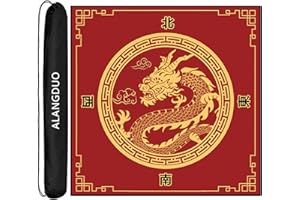 ALANGDUO Large Mahjong Mat with Black Carrying Bag, Anti Slip and Noise Reduction Table Cover for Mahjong, Poker, Card Games, Board Games, Slip Resistant Mat(31.5X 31.5 Inches Dragon) (RED)