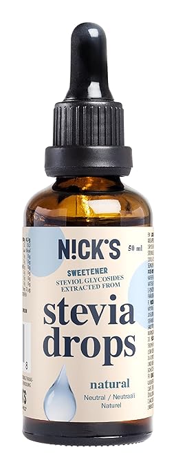 NICKS Natur Stevia Drops, natürlische Zuckerfreie flüssiger Tafelsüße ohne Kalorien zum Tropfen mit Pipette 50 ml