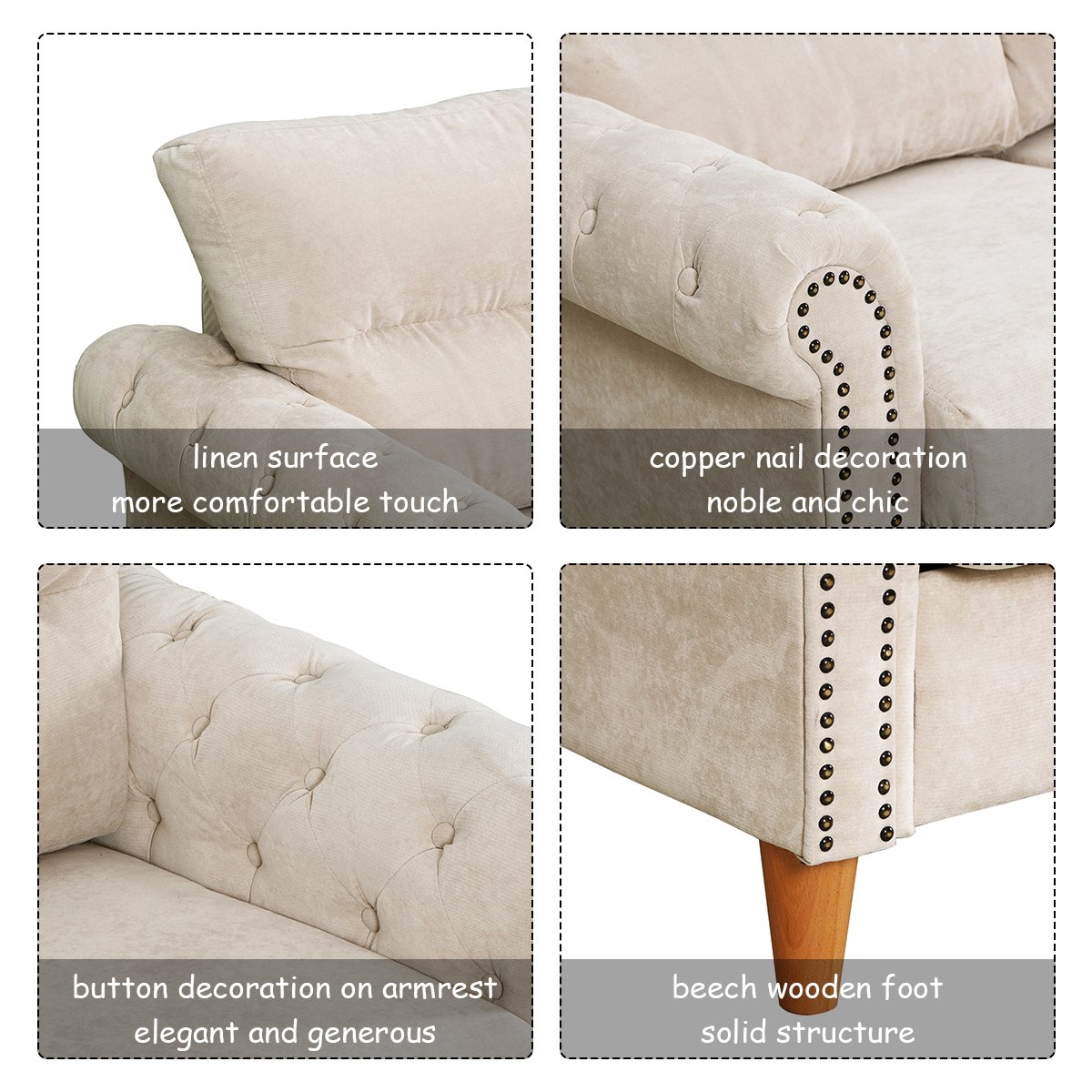 Giantex Upholstered Loveseat Sofa Couch Linen Fabric Contemporary Living Room Modern Overstuffed Classically Styled Couch Loveseat W Removable Cushions Beige Roll Arms Living Room Furniture Home Kitchen Fcteutonia05 De