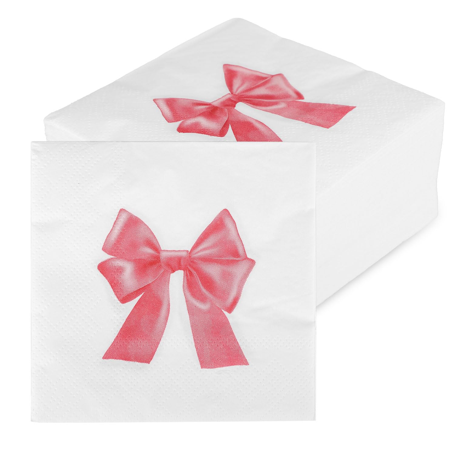 Photo 1 of 100pcs Pink Bow Napkins, 5x5in 2-Ply Baby Shower Napkins for Girls Coquette Bow Theme Party Decorations for Birthday Cute Bachelorette Bridal Engagement Party Supplies Decor Tableware