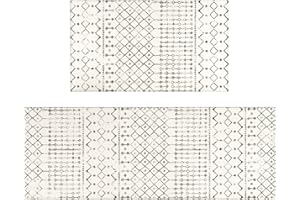 Xsinufn Boho Kitchen Mat Set of 2,Modern Farmhouse Kitchen Rugs and Mats Non Skid Washable,Moroccan Boho Runner Rugs with Rubber Backing for Kitchen Decor and Accessories (Off-White 17"x47"+17"x30")