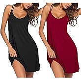 Ekouaer 2 Pack Nightgowns for Women Racerback Sleeveless Night Shirt Sexy Sleep Dress Spaghetti Strap Sleepwear S-XXXL
