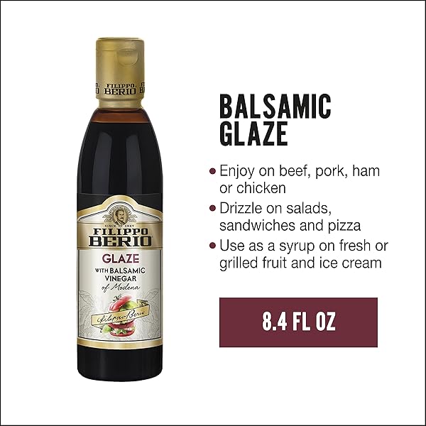 FILIPPO BERIO GLAZE WITH BALSAMIC VINEGAR OF MODENA, 8.4 OUNCE PLASTIC BOTTLE, GLUTEN FREE, LACTOSE FREE, NON-GMO