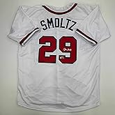 Facsimile Autographed John Smoltz Atlanta White Reprint Laser Auto Baseball Jersey Size Men's XL