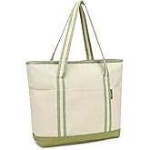 QYEPYUE Large Canvas Tote Bag for Women, Beach Bag with Zipper, Utility Tote Bag with 3 Front Pockets, Weekender Pool Bag