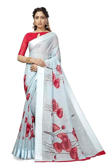 Divaastha Yellow Cotton Floral Saree with Blouse Piece (SRFFLOWERSATINLBLUE)