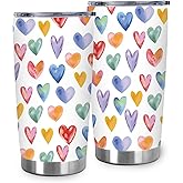 JarThenaAMCS 1Pc Valentine's Day Tumbler with Lid Straw 20 Oz Colorful Hearts Travel Coffee Tumbler Cup Boxed for Wedding Birthday Travel Party Favor Supplies