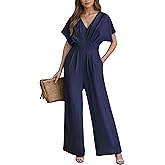 CUPSHE Womens Wide Leg Jumpsuits V-Neck Batwing Short Sleeve Summer Long Rompe Casual Outfit Pocket