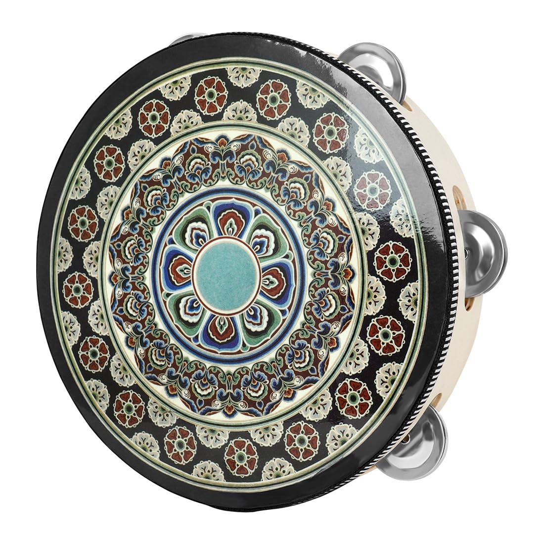 OriGlam 8 Inch Tambourine Wood Handbell Music Drum, Handheld Tambourine Drum Bell Metal Jingles Percussion Instrument for Church, Dance, Party, KTV (Black)