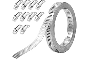 Hose Clamp DIY Adjustable Pipe Clamp 11.5FT, 304 Stainless Steel Range Worm Gear Hose Clamp with 10 Fasteners for Water Pipe,