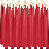 24 Pack Red Taper Candles, 10 Inch Classic Red for Valentine's Day Decor, 7-8 Hour Burn, Clean-Burning Unscented Bulk Candles for Holiday Dinner Table, Fireplace Mantel, Wedding Centerpiece