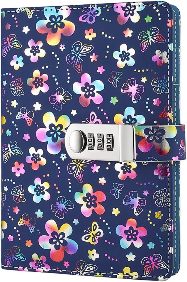 Yakri Stationery Notebook Password with Lock Diary Book Creative Password Diary Handbook Notepad Locking Journal Diary TPN102 (Colorful Flowers)