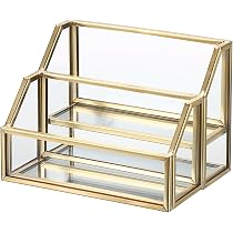 Hipiwe Crystal Business Card Holder With Pen Holder – Gold Metal, Mirrored, 2 Slot Desktop Organizer - View #13