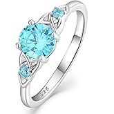 Vesitim Celtic Knot Rings for Women 925 Sterling Silver Solitaire Ring Wedding Engagement Band Round Birthstone Jewelry Size 5-10