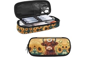 HELLHERO Highland Cow Pencil Case Aesthetic Pen Bag for Kids Girls Boys Pencil Holder Stationery Organzier Large Capacity Sto