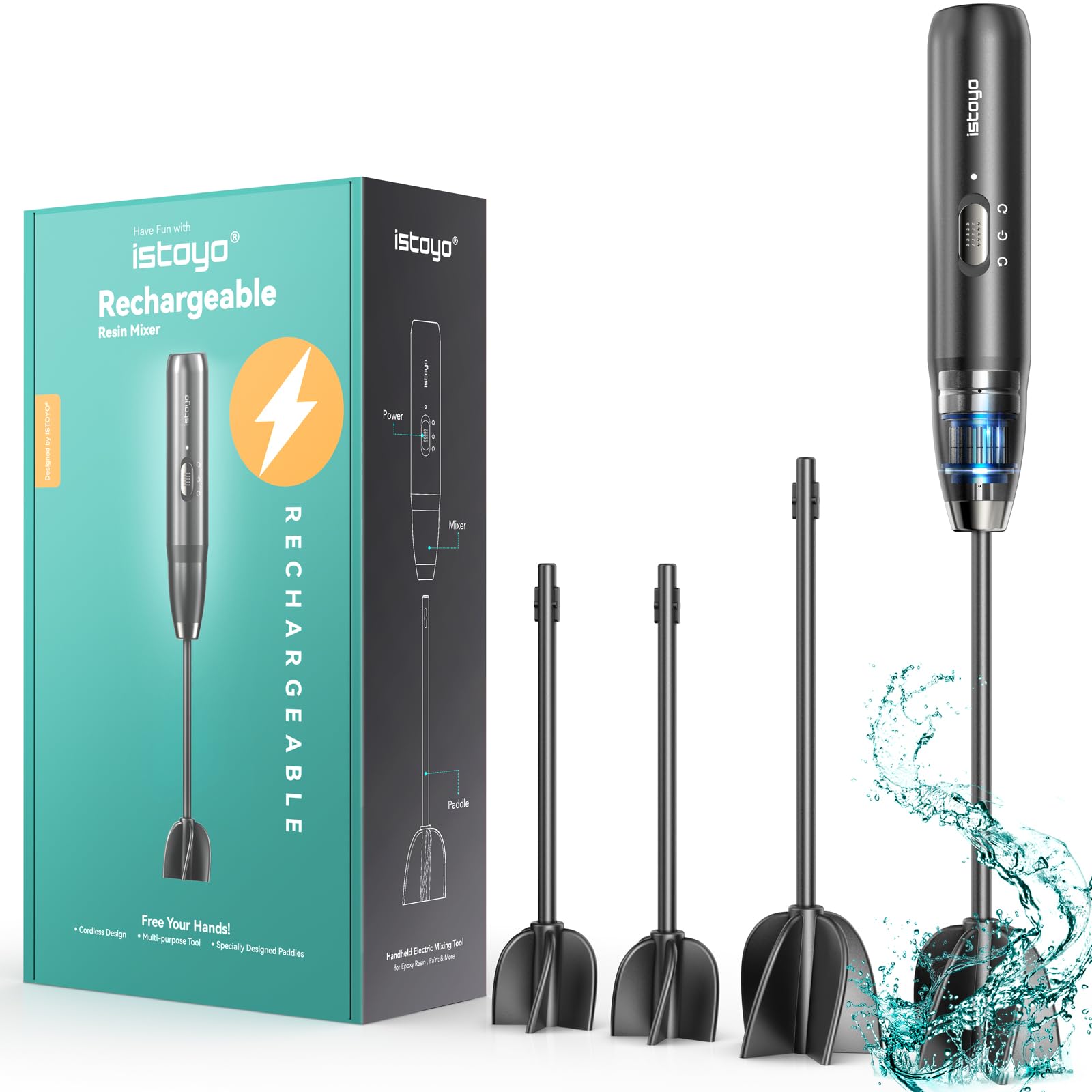 ISTOYO Rechargeable Resin Mixer, Epoxy Mixer for Saving Your Wrist, Epoxy Resin Mixer, Resin Stirrer for Silicone Molds Mixing, DIY Crafts (Included 4 pcs Paddles)